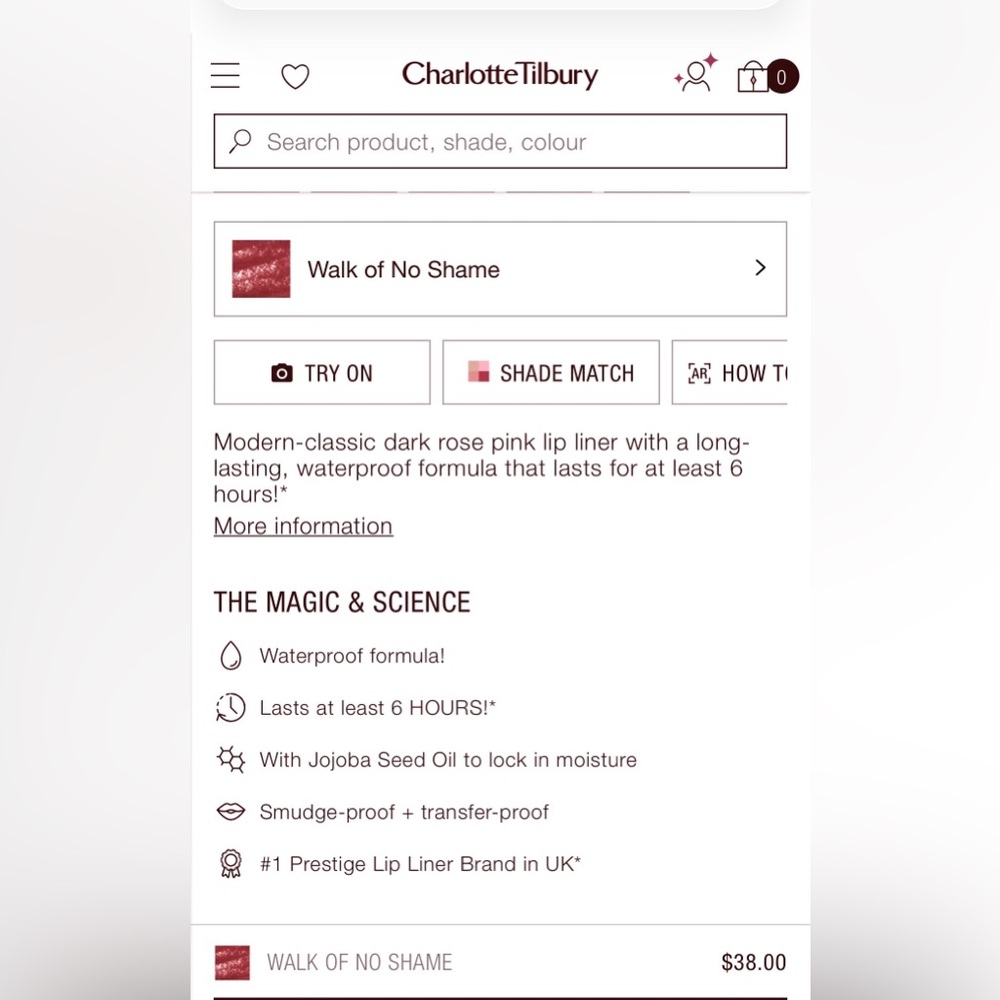 Charlotte Tilbury mini Lip Cheat Lipliner in Walk of No Shame Brand New - Picture 4 of 4